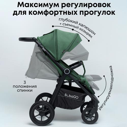 Коляска прогулочная BubaGo BASS 2025 глубокий капюшон и регулируемая подножка